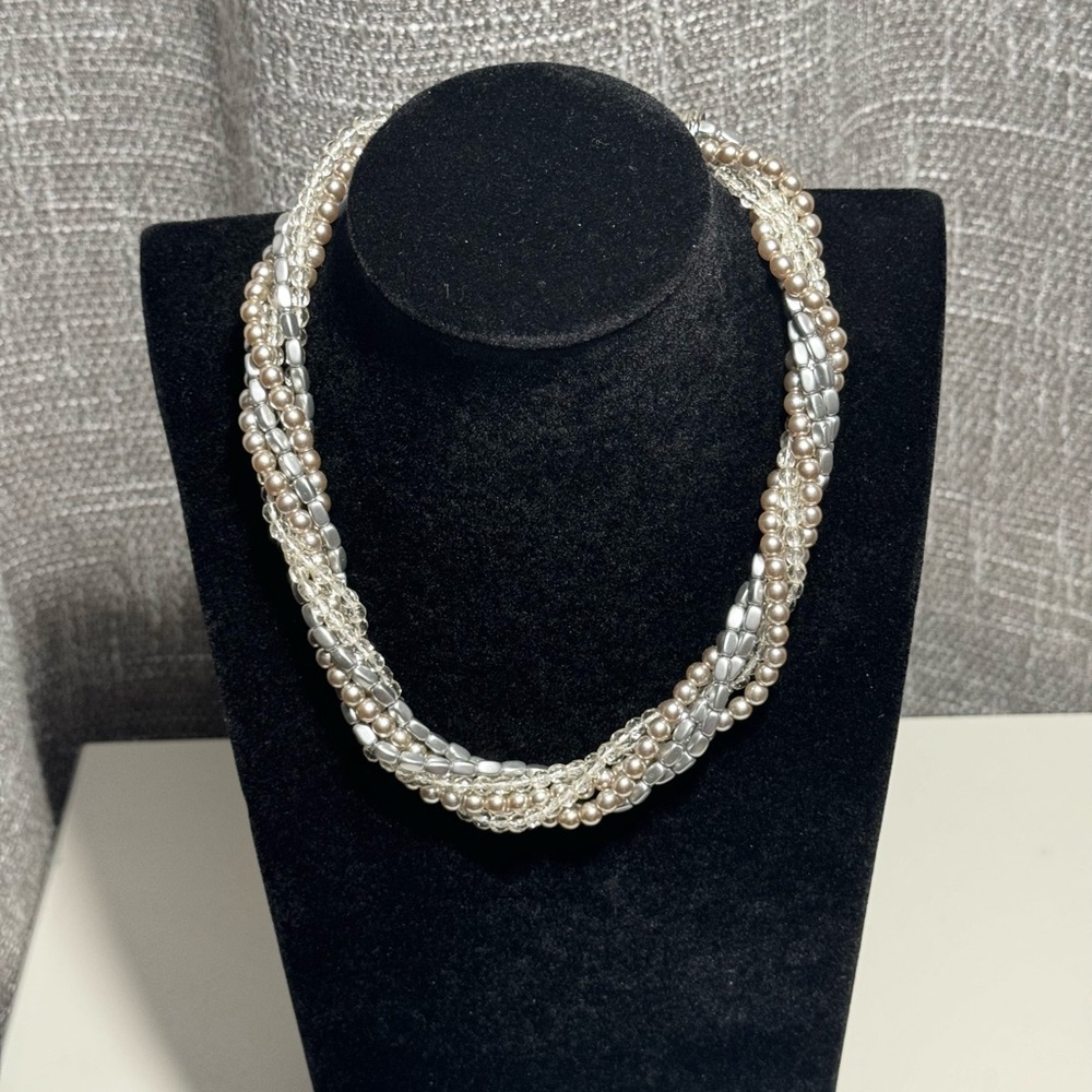 Multi-strand Gray Twisted Faux Pearl Necklace NWT